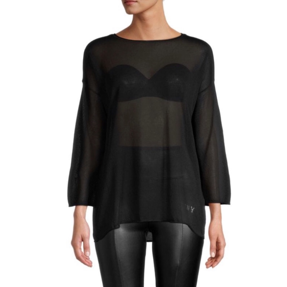 DKNY Ribbed Dropped-Shoulder Pullover Black M